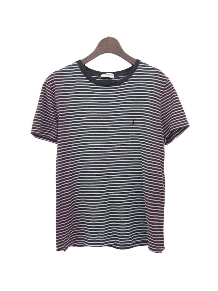 Saint Laurent Paris Gradient Border T-Shirt Top White Black Xs